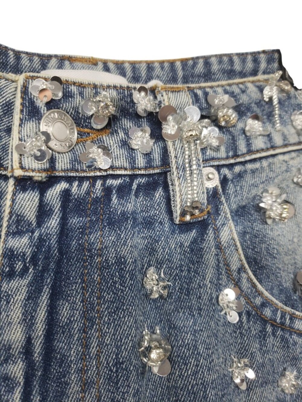 NEW Simkhai $695 Zealand Jeans Hollywood Blue Crystal Embellished Sequin Bling - Picture 12 of 16